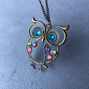 Owl Pendant with Colourful Gems ~ Brand New